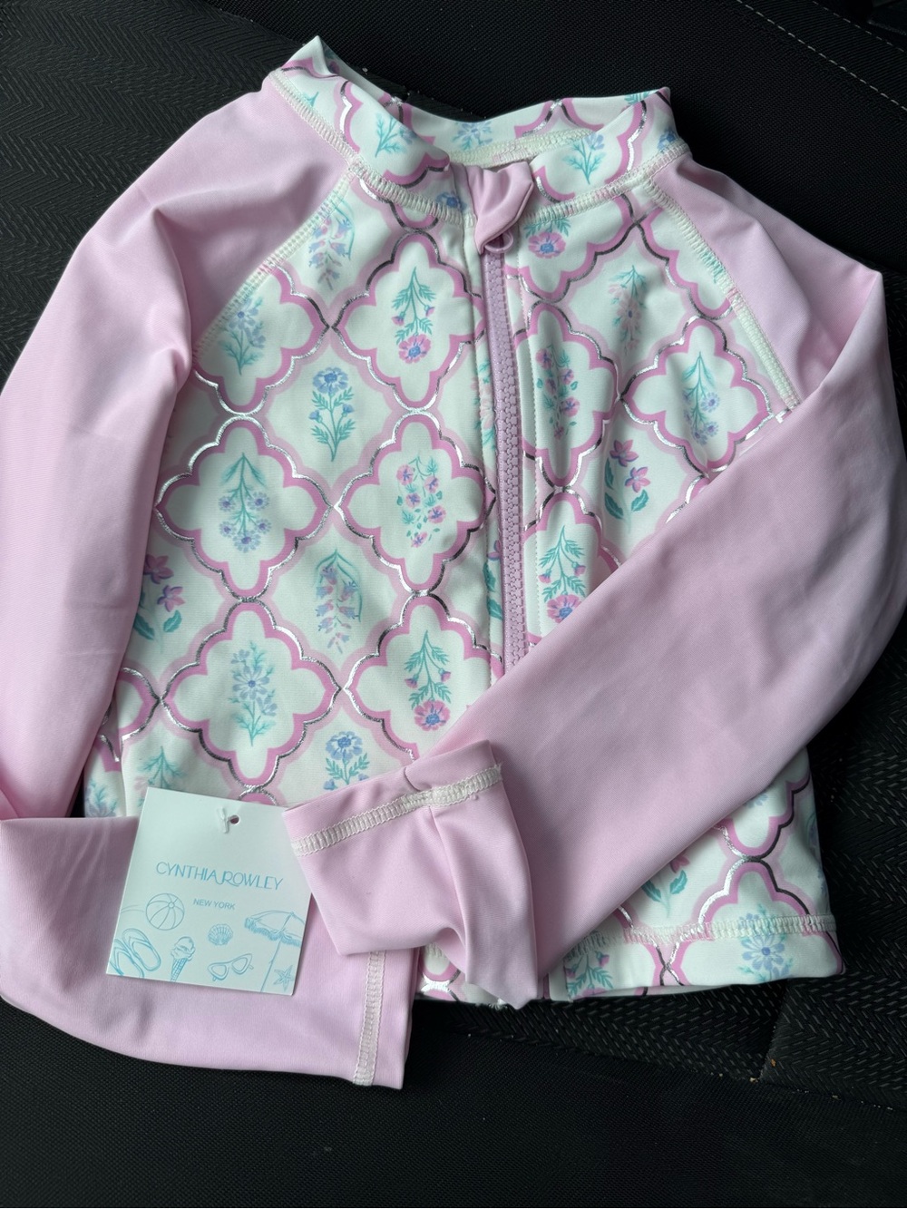 Cynthia Rowley Pink and White Floral Girls Rash Guard